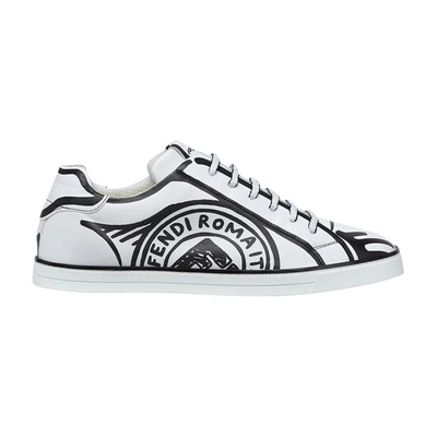 Shop Fendi Roma Joshua Vides Leather Low-tops In Blanc