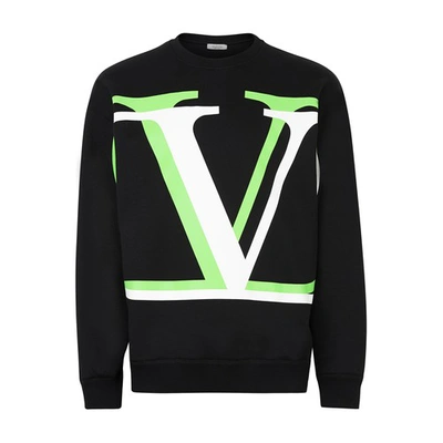 Shop Valentino Garavani 2d V Logo Fluo Sweat Shirt In Nero Green Fluo