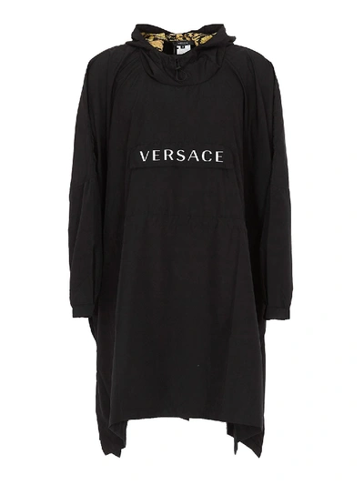 Shop Versace Baroque Hood Cape In Black