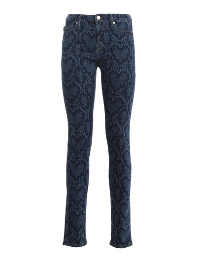 Shop Love Moschino Python Printed Jeans In Blue