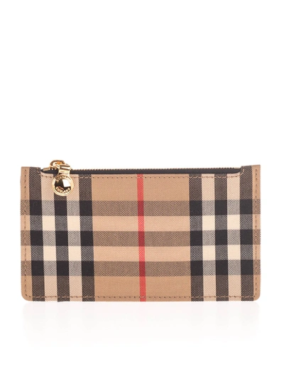 Shop Burberry Vintage Check Tartan Card Holder In Beige