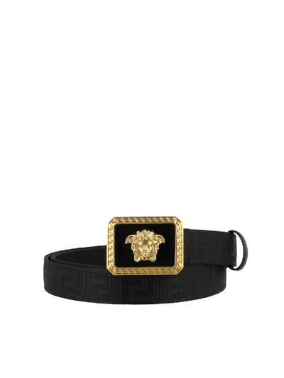 Shop Versace Fabric And Leather Reversible Belt In Black