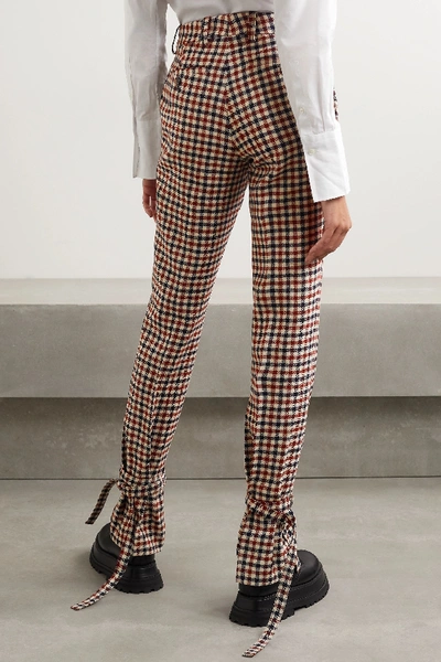 Shop Jw Anderson Bow-embellished Checked Wool Straight-leg Pants In Red