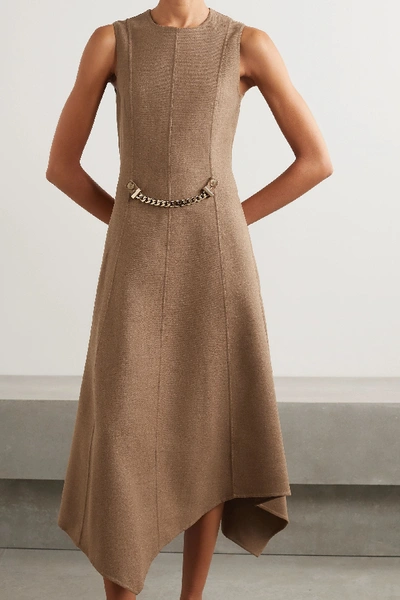 Shop Jw Anderson Asymmetric Chain-embellished Wool-blend Drill Dress In Tan