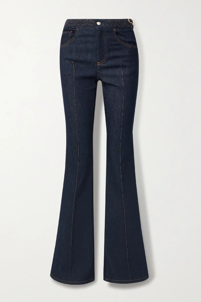 Shop Chloé Braided High-rise Bootcut Jeans In Dark Denim