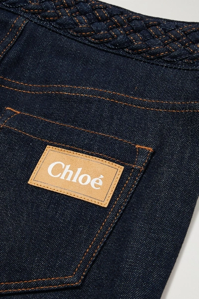 Shop Chloé Braided High-rise Bootcut Jeans In Dark Denim