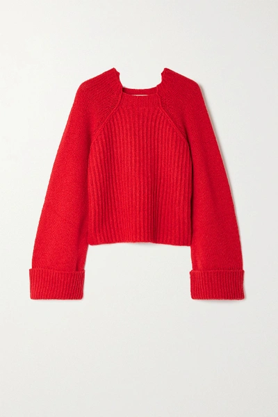 Shop Stella Mccartney Cropped Ribbed Camel Hair Sweater In Red