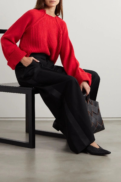 Shop Stella Mccartney Cropped Ribbed Camel Hair Sweater In Red