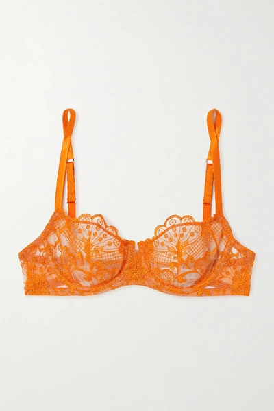 Shop Id Sarrieri Euphoria Satin-trimmed Embroidered Tulle Underwired Balconette Bra In Orange