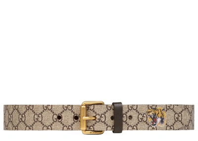 Pre-owned Gucci Belt Gg Supreme Tiger Print 1.5"w Beige/ebony