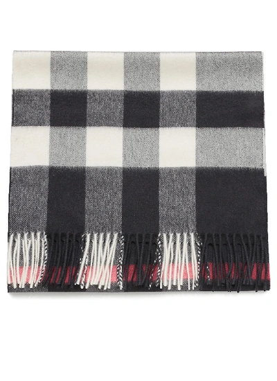 Shop Burberry Check Cashmere Scarf In Navy/white