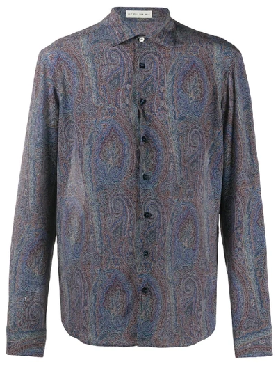 Shop Etro Paisley Print Silk Shirt In Blue