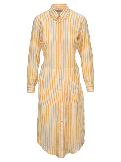 Shop Ferragamo Striped Shirt Dress In White + Yellow
