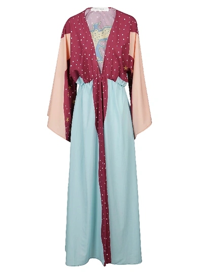 Shop Celia Dragouni Abito Kimono In Turquoise Print With Eagle