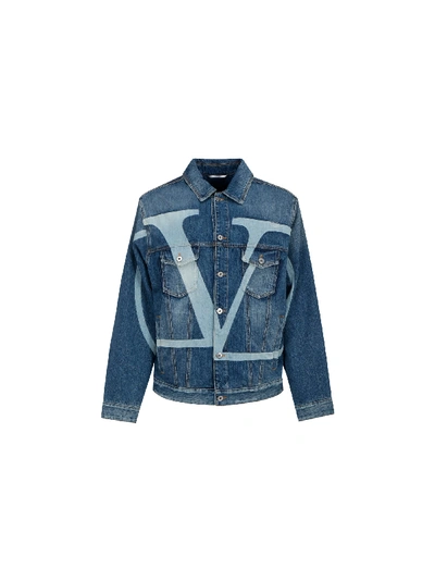 Shop Valentino Pap Denim Jacket In Navy