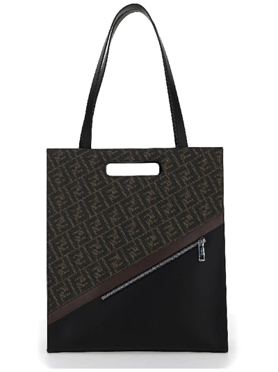 Shop Fendi Brown Fabric Shopping Bag In Tab+mores