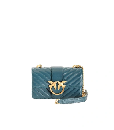 Shop Pinko Love Mini Icon V Quilt Cl Nappa Dark Green Crossbody Bag In Dark Green (green)