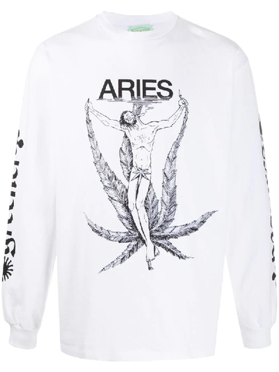 Shop Aries Weed Jesus Cotton T-shirt In White