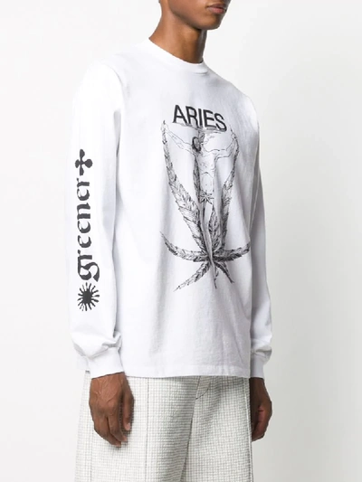 Shop Aries Weed Jesus Cotton T-shirt In White