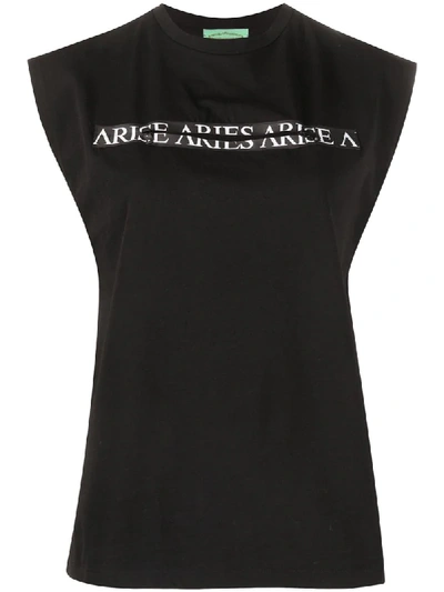 Shop Aries Logo Print Tank Top In Black