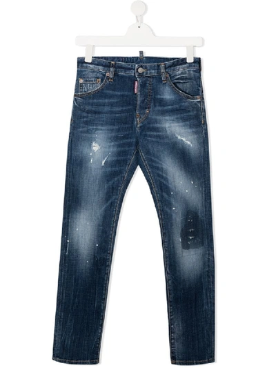 Shop Dsquared2 Teen Distressed Jeans In Blue