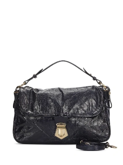 Pre-owned Fendi Flap Satchel Two-way Bag In Black