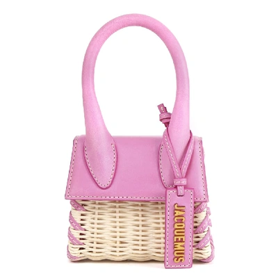 Shop Jacquemus Le Chiquito Bag In Pink Leather And Wicker In Pink Pink
