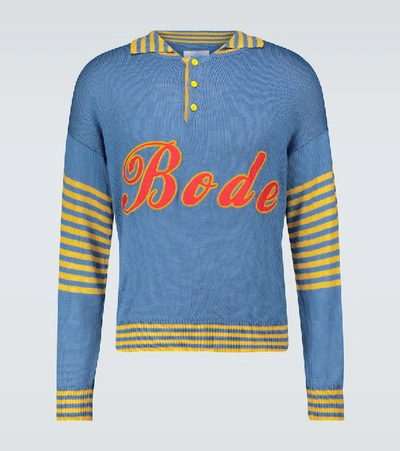 Shop Bode Namesake Three-button Sweater In Blue