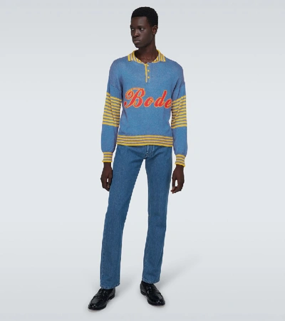 Shop Bode Namesake Three-button Sweater In Blue