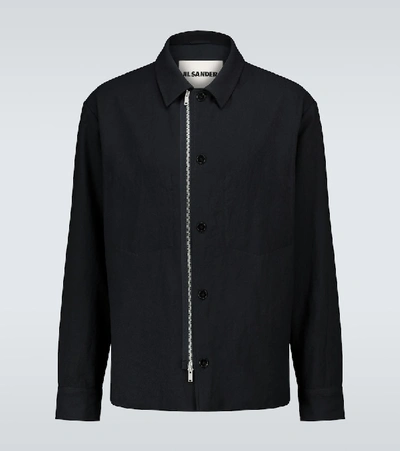 Jil Sander Button Detail Harrington Jacket In Blue | ModeSens