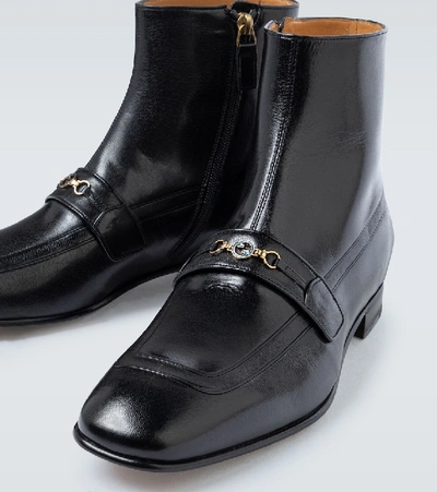 Shop Gucci Horsebit Leather Ankle Boots In Black