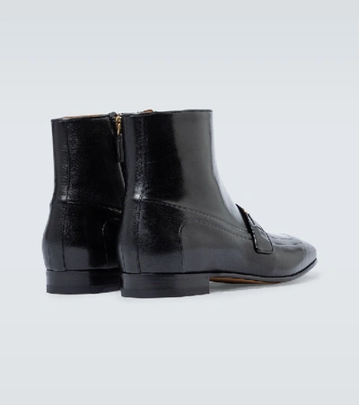 Shop Gucci Horsebit Leather Ankle Boots In Black