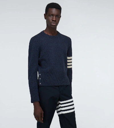 Shop Thom Browne 4-bar Shetland Wool Sweater In Blue