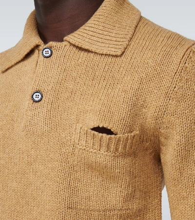Shop Marni Hole Long-sleeved Knitted Polo In Beige