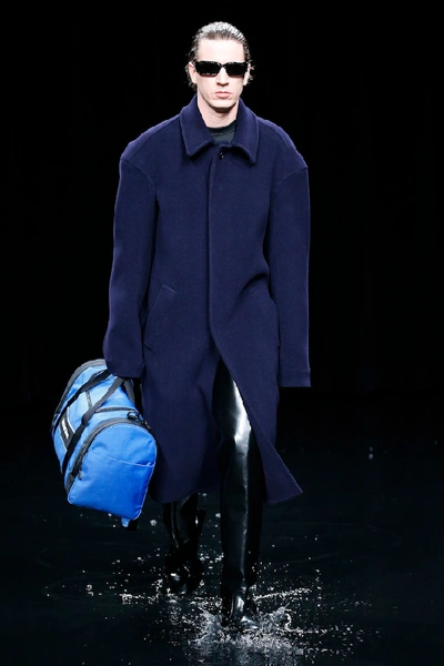 Shop Balenciaga Steroid Long Carcoat In Blue