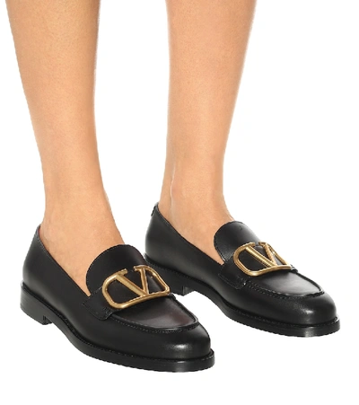 Shop Valentino Vlogo Leather Loafers In Black
