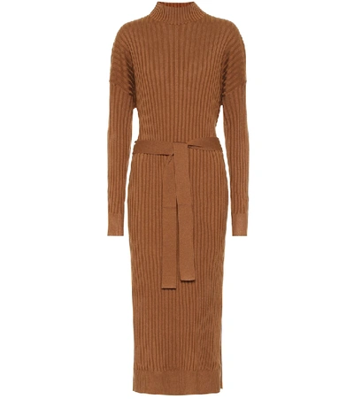 Shop Proenza Schouler Silk-blend Turtleneck Midi Dress In Brown