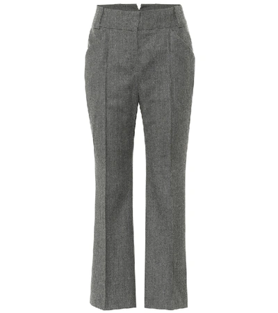 Shop Fendi Wool High-rise Straight Pants In Grey