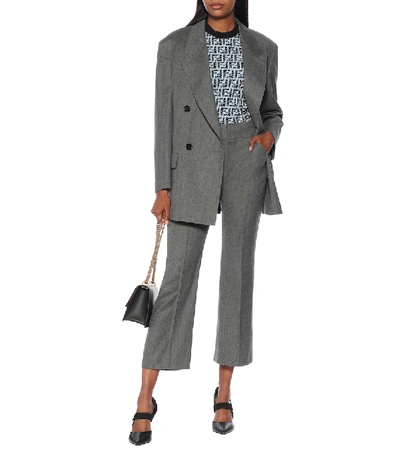 Shop Fendi Wool High-rise Straight Pants In Grey