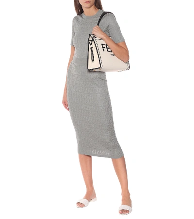 Shop Fendi Cotton-blend Knit Midi Skirt In Grey