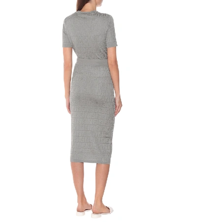 Shop Fendi Cotton-blend Knit Midi Skirt In Grey