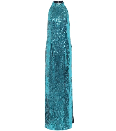 Shop Galvan Oceana Sequined Gown In Turquoise