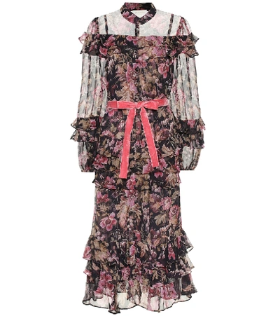 Shop Zimmermann Lucky Frilled Floral Silk Midi Dress In Multicoloured