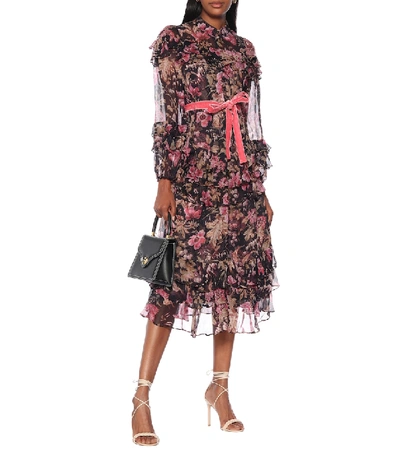 Shop Zimmermann Lucky Frilled Floral Silk Midi Dress In Multicoloured