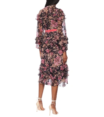 Shop Zimmermann Lucky Frilled Floral Silk Midi Dress In Multicoloured