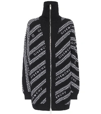 Shop Givenchy Logo Intarsia Wool Cardigan In Black