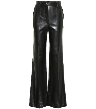 Shop Gucci High-rise Flared Leather Pants In Black