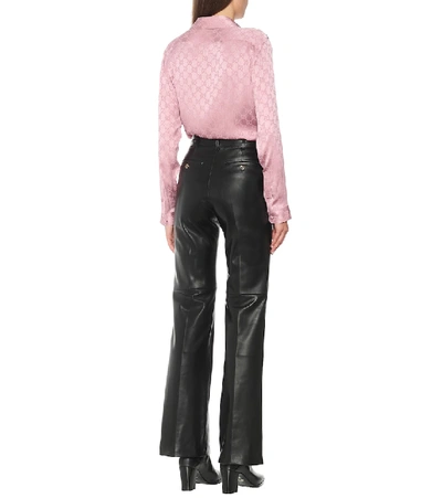 Shop Gucci High-rise Flared Leather Pants In Black