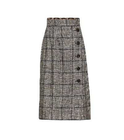 Shop Dolce & Gabbana Checked Alpaca And Cotton-blend Skirt In Grey