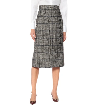 Shop Dolce & Gabbana Checked Alpaca And Cotton-blend Skirt In Grey